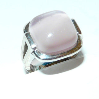 rosa Einzelstück, Vintage Kissen-Ring mit Katzenaugen-Effekt aus massiv 925 Silber, poliert, Cabochon-Schliff, quadratisch mit abgerundeten Ecken, als Rosenquarz-Replik, um 1990, Ringweite 54,5 - Goldschmiede Danilo