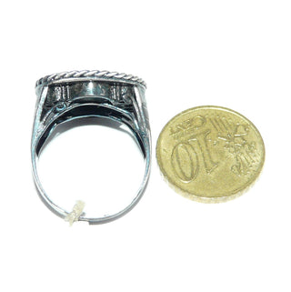 rundes Einzelstück, Vintage-Türkisring in Filigrantechnik mit Kordelrand aus massiv 925 Silber poliert, in den Tiefen geschwärzt, Ringweite 55, Seitenflächen satiniert, um 1950 - Goldschmiede-Danilo