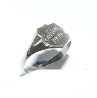 Vintage-Einzelstück, 800 Silberring, Herrenring in Schildform, zierlicher Siegelring, in regionale Handgravur "Coblenz 1919", Ringweite 62, Art Deco 1919 - Goldschmiede Danilo