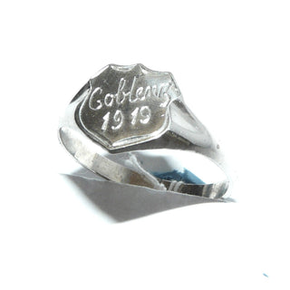 Vintage-Einzelstück, 800 Silberring, Herrenring in Schildform, zierlicher Siegelring, in regionale Handgravur "Coblenz 1919", Ringweite 62, Art Deco 1919 - Goldschmiede Danilo