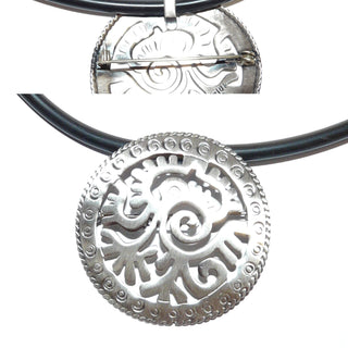 Silber Brosche + Anhänger – Unikat Brosch-Anhänger (zwei Anwendungsmöglichkeiten) aus 925 Silber mit aztekisch anmutenden Aussägungen / Ornamentik-Juwelier Goldschmiede Danilo aus Hameln