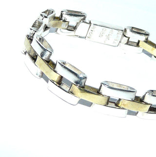 massives Einzelstück, zweifarbiges Armband, Gliederarmband mit Stiftbewegung, wirkt fast wie ein Armreifen aus massiv 925 Silber & Messing, 18 cm lang, Mexico, Kastenschloß - Goldschmiede Danilo