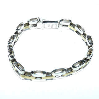 massives Einzelstück, zweifarbiges Armband, Gliederarmband mit Stiftbewegung, wirkt fast wie ein Armreifen aus massiv 925 Silber & Messing, 18 cm lang, Mexico, Kastenschloß - Goldschmiede Danilo