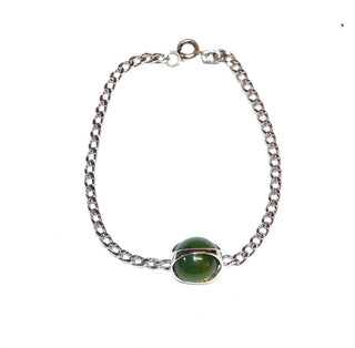 Einzelstück Armband, 835 Silber, Vintage, (eventuell vernickelt), kegelförmiger Jade-Cabochon, Länge 18cm, ca. 1960-er Jahre -- Einzelstücke nur im Shop bei Danilogold der Goldschmiede Danilo!