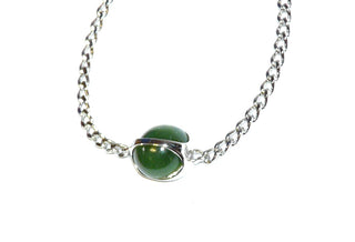 Einzelstück Armband, 835 Silber, Vintage, (eventuell vernickelt), kegelförmiger Jade-Cabochon, Länge 18cm, ca. 1960-er Jahre -- Einzelstücke nur im Shop bei Danilogold der Goldschmiede Danilo!