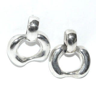 Einzelstücke, Ohrstecker als kurze Ohrhänger aus 925 Silber, poliert, Schlaufe, an der der Stift sitzt + beweglich angehängtes Oval, Mexiko - Goldschmiede Danilo