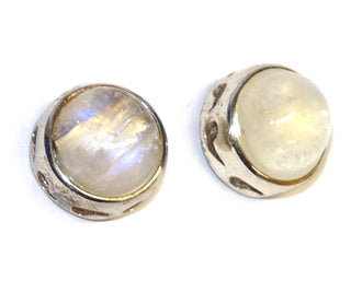 runde Einzelstücke, Silberohrstecker 925, indischer heller Mondstein in ausgesägter Zargenfassung, Durchmesser ca. 12mm, beide Steine in individueller Tönung - Unikate + Einzelstücke nur im Onlineshop von Goldschmiede Danilo!