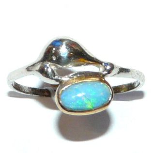 handgefertigter Unikat-Ring mit äthiopischem Opal, bicolor in 925 Silber + mit 750 Gold Fassung, Ringweite 57,5, Die diagonale Linie ist kein Riß, sondern ein innenliegender Einschluß; eine Garantie für einen natürlichen Opal - Handgefertigtes Unikat! Nur im Danilo Gold Online Shop