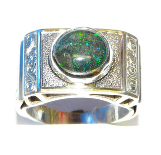 Handarbeit Unikat-Ring mit australischer Opal-Matrix / Muttergestein in grün-blau, ovaler Cabochon, 925 Silber mit Schnörkel-Ornamenten, Ringweite 55,5 - Unikate + Einzelstücke nur im Onlineshop von Goldschmiede Danilo!