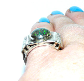 Handarbeit Unikat-Ring mit australischer Opal-Matrix / Muttergestein in grün-blau, ovaler Cabochon, 925 Silber mit Schnörkel-Ornamenten, Ringweite 55,5 - Unikate + Einzelstücke nur im Onlineshop von Goldschmiede Danilo!