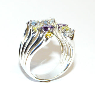 Silberring 925 mit Zirkonia in Amethyst-, Aquamarin- & Citrin-Farben – Gesamtansicht -Goldschmiede Danilo