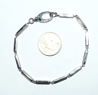 Einzelstück, Stäbchenarmband, Gliederarmband aus massiv 925 Silber, 4-Kant-Stäbchen mit beweglichen Ösenverbindungen, 19 cm lang, Karabiner  - Goldschmiede Danilo