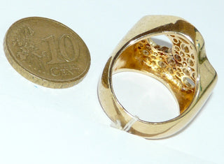Einzelstück, stabiler Statement-Ring "Lava" aus 925 Silber vergoldet + poliert, asymmetrisches Muster aus Durchbrüchen in Kreisformen unterschiedlicher Größen ähnlich der Oberflächenstruktur von Lavagestein, Ringweite 55,5 -	Unikatschmuck nur erhältlich im Onlineshop von Juwelier & Goldschmiede Danilo! 