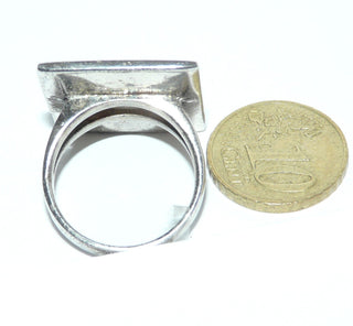 Einzelstück, schwarz-weißer Ring "Quadratstern" aus 925 Silber mit weißem Perlmutt + schwarzem Acryl, glatt eingearbeitete Intarsien in eine quadratische Fläche, Ringweite 60 -	Einzelstücke nur erhältlich bei www.danilogold-shop.de