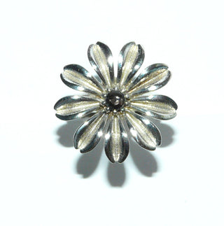 Einzelstück, Blumen-Ring "Sonnenblume" aus 925 Silber mit einem runden braunen Rauchquarz-Cabochon in der Mitte, sicher gehalten durch einen 9-Krapper-Chaton, Ringweite 55,5 -	Einzelstücke nur erhältlich bei www.danilogold-shop.de