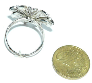 Einzelstück, Blumen-Ring "Sonnenblume" aus 925 Silber mit einem runden braunen Rauchquarz-Cabochon in der Mitte, sicher gehalten durch einen 9-Krapper-Chaton, Ringweite 55,5 -	Einzelstücke nur erhältlich bei www.danilogold-shop.de