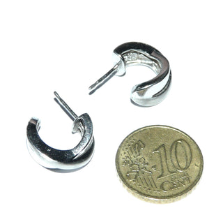 gewölbte Einzelstücke, Steckcreolen, Silberohrstecker "Kreuzung" aus 925 Silber, 2 gewölbte, überkreuzte Silberstreifen in matt + poliert - Goldschmiede Danilo