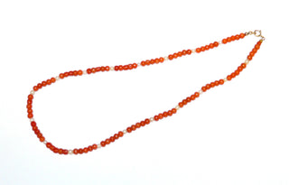 Einzelstück, Steinkette Vintage-Korallen-Kugeln + runden Süßwasser-Perlen, Verschluß Gold-Doublé, Länge 41,5 cm -	Vintageschmuck nur im Onlineshop von danilogold!