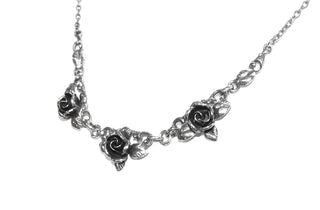antikes Einzelstück, Collier mit floralem Muster bestehend aus 3 Rosenblüten mit Blättern, dreidimensional gefertigt in 925 Silber, in den Tiefen geschwärzt, mit einer Ankerkette, Länge 45 cm, Theodor Klotz Pforzheim TEKA um 1970 -  Unikate und Pretiosen nur erhältlich im Onlineshop der Goldschmiede Danilo!
