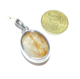 Einzelstück, Unikat-Anhänger "Nebel-Dickicht" aus 925 Silber mit einem ovalen Bergkristall-Cabochon + orangegetönten Rutilnadel-Einschlüsse, poliert (Lieferung erfolgt ohne Kette) -	Unikatschmuck nur erhältlich im Onlineshop von Juwelier & Goldschmiede Danilo! 