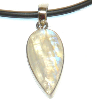 schimmerndes Einzelstück, Unikat-Anhänger aus 925 Silber mit einem indischen, hellblau schillernden, länglichen Mondstein im Tropfen-Cabochon-Schliff, wunderschöne Maserung, ca. 45 mm x 17 mm - Einzelstücke nur erhältlich bei www.danilogold-shop.de