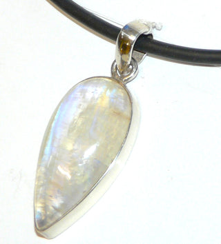 schimmerndes Einzelstück, Unikat-Anhänger aus 925 Silber mit einem indischen, hellblau schillernden, länglichen Mondstein im Tropfen-Cabochon-Schliff, wunderschöne Maserung, ca. 45 mm x 17 mm - Einzelstücke nur erhältlich bei www.danilogold-shop.de