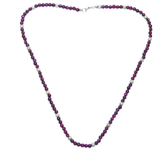 in unserer Werkstatt designtes Einzelstück, Granat-Kugelkette im typischen modernen Granatrot, mit einer Gesamtlänge von 43,5 cm, mit Karabiner-Verschluß + diamantierten Zwischenteilen aus 925 Silber, auf Stahlseil aufgereiht, Stein-Durchmesser 4 mm -	Unikatschmuck nur erhältlich im Onlineshop von Juwelier & Goldschmiede Danilo! 