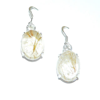 Einzelstücke, Unikat-Ohrhänger "Heugarbe" aus 925 Silber mit je einem ovalen Bergkristall-Cabochon mit Einschlüssen aus goldenen Rutilnadeln, sicher gehalten in 4-Krapper-Chatons, Fischerhaken -	Unikate und Pretiosen nur erhältlich im Onlineshop der Goldschmiede Danilo!