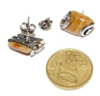 Einzelstücke, Unikat-Ohrstecker "Raute" aus 925 Silber, rautenförmige Cabochons aus versteinertem hellbraunen, fossilen Holz, mit schöner Maserung, gehalten von je 2 Silberspangen-	Unikatschmuck nur erhältlich im Onlineshop von Juwelier & Goldschmiede Danilo! 