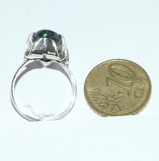 Einzelstück, Unikat Opal-Ring aus 925 Silber mit einem blau-grünen, lang-ovalen, australischen Matrix-Opal, asymmetrische Krappen-Bogenfassung aus Mexico, schmale Ringschiene, Ringweite 53 -	Unikatschmuck nur erhältlich im Onlineshop von Juwelier & Goldschmiede Danilo! 