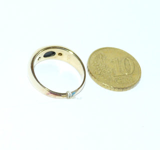Handgefertigtes Einzelstück, Unikat-Ring, klassischer Bandring aus massivem 585 Gold mit einer australischen, herrlich blau-grün-schillernden, ovalen Opal-Triplette sowie 2 Brillanten von zusammen 0,10 Karat, Ringweite 53, auch als Herrenring geeignet -	Handgefertigter Schmuck nur erhältlich bei www.danilogold-shop.de 