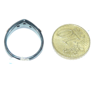 Einzelstück, Handarbeit, Unikat-Ring aus geschwärztem 925 Silber + Belötungen aus 585 Gelbgold mit 3 funkelnden Zirkonia, Schiene in V-Form, Ringweite 53 -	Unikatschmuck nur erhältlich im Onlineshop von Juwelier & Goldschmiede Danilo! 