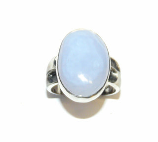 Handarbeit, Einzelstück, Ring aus 925 Silber mit einem großen ovalen, hellblauen Chalcedon, ca. 24 mm x 16,8 mm, Schiene oben gerieft, Ringweite 63 -	Handgefertigter Schmuck nur erhältlich bei www.danilogold-shop.d