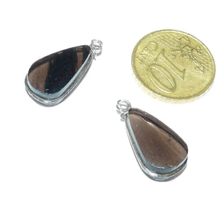 handgefertigte Einzelstück, Unikat-Ohrhänger aus 925 Silber als Set mit je einem tropfenförmigen, dunkelbraunen, flach geschliffen Rauchquarz, sicher gehalten durch umwickelten Silberdraht, die Wechselbrisur kann auch für Restkugeln aus Edelstein- oder Perlenketten - Goldschmiede Danilo