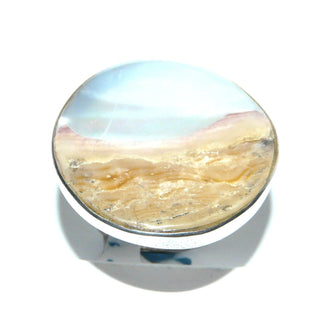 Einzelstück, Unikat-Ring "Südseestrand" aus 925 Silber mit Südseemuschel, weißer Perlmutt-Himmel mit bläulichem Schimmer + sandbraune Matrix als Strand, Ringweite verstellbar ca. 57 -	Unikatschmuck nur erhältlich im Onlineshop von Juwelier & Goldschmiede Danilo! 