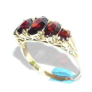 antikes Einzelstück, Viktorianischer Granatring aus 375 Gold, 5 ovale Granate im& Größenverlauf in Krappenfassungen, Granate in einer Reihe quer nebeneinander, Ringweite 55,5, "Graduated-Five-Stone", "Half-Hoop-Ring" Viktorianisch Birmingham 1878 - Goldschmiede Danilo