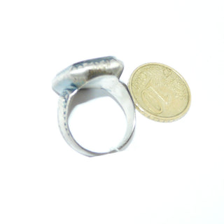 Vintage-Einzelstück 835 Silberring, Herrenring, 8-Eck Siegelring, eckige Gravurplatte, seidenmatt & in den Tiefen geschwärzt, Halbkreis-Ornamente im Spiegel, massiver Ringkopf, Ringweite 58,5, Art Deco um 1935 - Goldschmiede Danilo