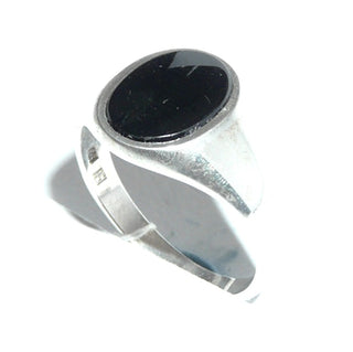Vintage-Einzelstück aus 925 Silber, Onyxring, Herrenring, ovaler Siegelring, Onyx eingelassen, Bandring, poliert, Ringweite 64, Adolf Waldheim Pforzheim um 1980 - Goldschmiede Danilo