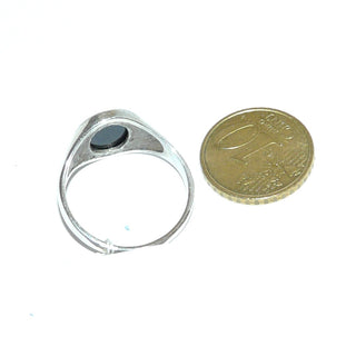 Vintage-Einzelstück aus 925 Silber, Onyxring, Herrenring, ovaler Siegelring, Onyx eingelassen, Bandring, poliert, Ringweite 64, Adolf Waldheim Pforzheim um 1980 - Goldschmiede Danilo