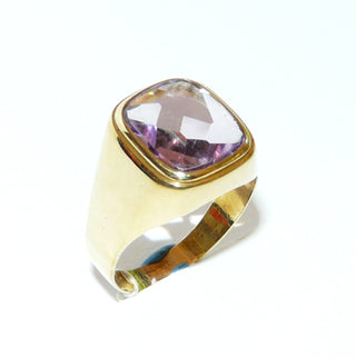 Vintage-Einzelstück, Amethystring, klassischer Herrenring, Siegelring aus 333 Gold mit einem abgerundeten Rechteck im Bufftop-Schliff / unten facettiert, oben glatt, poliert, Ringweite 72, um 1990 - Goldschmiede Danilo
