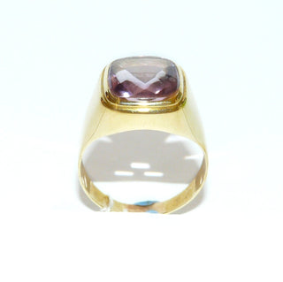 Vintage-Einzelstück, Amethystring, klassischer Herrenring, Siegelring aus 333 Gold mit einem abgerundeten Rechteck im Bufftop-Schliff / unten facettiert, oben glatt, poliert, Ringweite 72, um 1990 - Goldschmiede Danilo