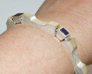 Vintage-Armband Silber Lapislazuli-Quadrate / Ar 0062