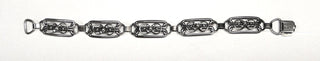 Einzelstück, Handarbeit, Armband aus 835 Silber besehend aus 5 offen wirkenden Gliedern "Schlaufen und Bögen" + Verschluß, in den Tiefen geschwärzt, Länge 17 cm, Breite ca.1,1 cm, um 1940-1950-	Vintage-Schmuck nur im Onlineshop von danilogold!