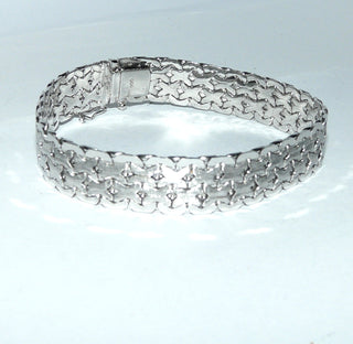 Retro-Einzelstück, Vintage-Armband, Teppicharmband, Glieder-Armband mit Stiftbewegung, Wirkt am Handgelenk eher wie Armreif, aus massiv 800 Silber satiniert + poliert, 19 cm lang, Kastenschloß, 1 Sicherheitsacht, um 1950 -	Unikatschmuck nur erhältlich im Onlineshop von Juwelier & Goldschmiede Danilo! 