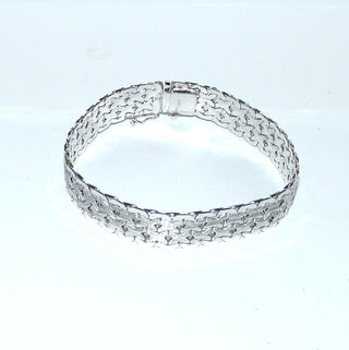 Retro-Einzelstück, Vintage-Armband, Teppicharmband, Glieder-Armband mit Stiftbewegung, Wirkt am Handgelenk eher wie Armreif, aus massiv 800 Silber satiniert + poliert, 19 cm lang, Kastenschloß, 1 Sicherheitsacht, um 1950 -	Unikatschmuck nur erhältlich im Onlineshop von Juwelier & Goldschmiede Danilo! 
