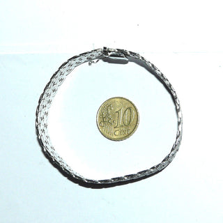 Retro-Einzelstück, Vintage-Armband, Teppicharmband, Glieder-Armband mit Stiftbewegung, Wirkt am Handgelenk eher wie Armreif, aus massiv 800 Silber satiniert + poliert, 19 cm lang, Kastenschloß, 1 Sicherheitsacht, um 1950 -	Unikatschmuck nur erhältlich im Onlineshop von Juwelier & Goldschmiede Danilo! 