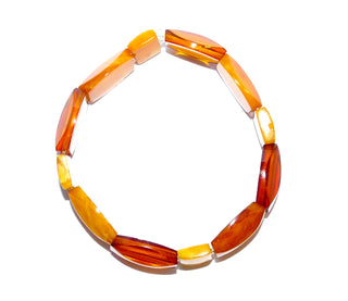 Einzelstück, Vintage-Armband aus cognacfarbenem + gelbem alten Bernstein aus großen + kleinen Rechteckten, flexibler Gummizug, Innenumfang ca. 18,5 cm -	Nur erhältlich im Onlineshop von Juwelier & Goldschmiede Danilo!