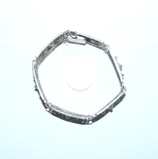 antikes Einzelstück, Vintage Art Deco Filigran-Armband, liegt eher wie ein Armreif, Glieder-Armband aus 835 Silber, 18 cm lang, 6 filigrane rechteckige Elemente, poliert, um 1920, Kastenschloß mit Sicherheitsacht -	Unikatschmuck nur erhältlich im Onlineshop von Juwelier & Goldschmiede Danilo! 