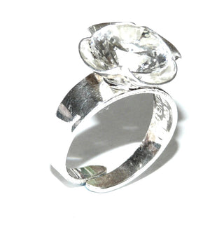 Einzelstück, Antragsring, Vintage-Bergkristall-Ring "Kronenblüte", Design Karl Erik Palmberg/ Schweden, aus 925 Silber mit einer Blüten-Fassung in der ein großer, runder, facettierter Bergkristall eingefaßt ist, poliert, Ringweite verstellbar bis ca. 60, um 1970 (Kennen Sie Ihre Ringweite? Dann geben Sie diese bei der Bestellung an, und wir stellen diese Weite vorab für Sie ein!) -	Unikate und Pretiosen nur erhältlich im Onlineshop der Goldschmiede Danilo!
