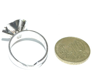 Einzelstück, Antragsring, Vintage-Bergkristall-Ring "Kronenblüte", Design Karl Erik Palmberg/ Schweden, aus 925 Silber mit einer Blüten-Fassung in der ein großer, runder, facettierter Bergkristall eingefaßt ist, poliert, Ringweite verstellbar bis ca. 60, um 1970 (Kennen Sie Ihre Ringweite? Dann geben Sie diese bei der Bestellung an, und wir stellen diese Weite vorab für Sie ein!) -	Unikate und Pretiosen nur erhältlich im Onlineshop der Goldschmiede Danilo!